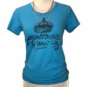 NEW Bonjour M'amour France Teal T-shirt - LnL Sz S